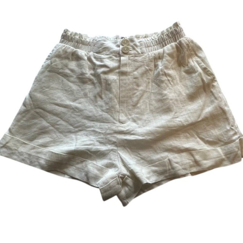 Princess Polly New with Tags Off White 100% Linen Cuffed Shorts, Ivory, Size 2